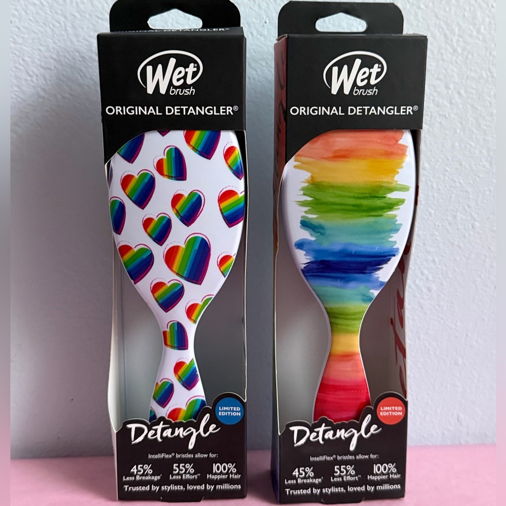 2 Pack Wet Brush Original Detangler Color Me Mine Hearts & Watercolor Limited Ed